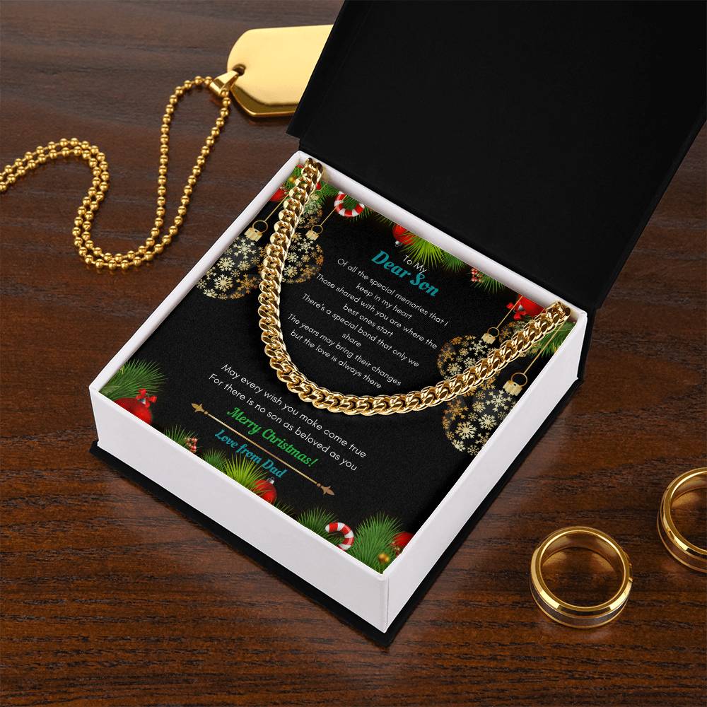 Dad To Son Christmas Cuban Link Chain Necklace