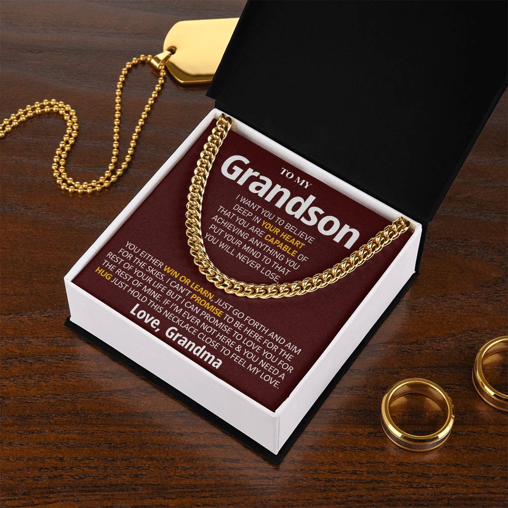 To My Grandson - Feel My Love  Cuban Link Chain Necklace