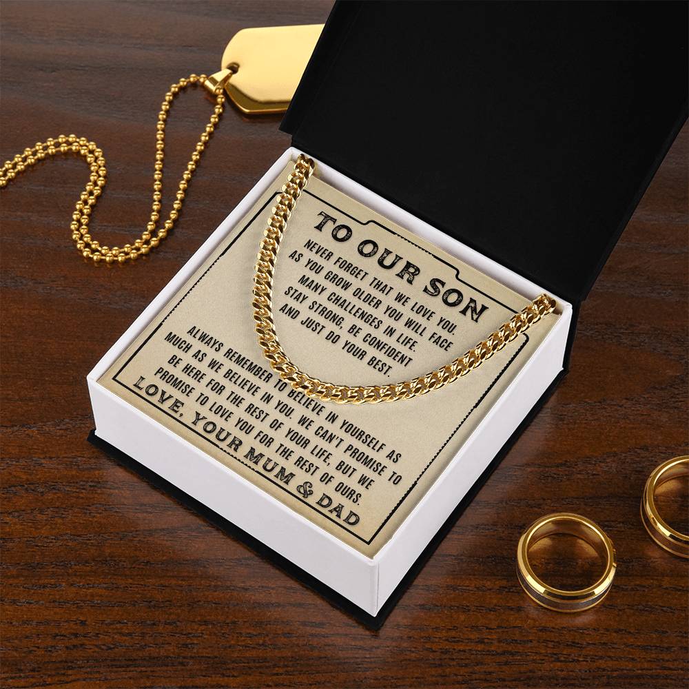 To Our Son - Never For Get That -From Mum And Dad Cuban Link Chain