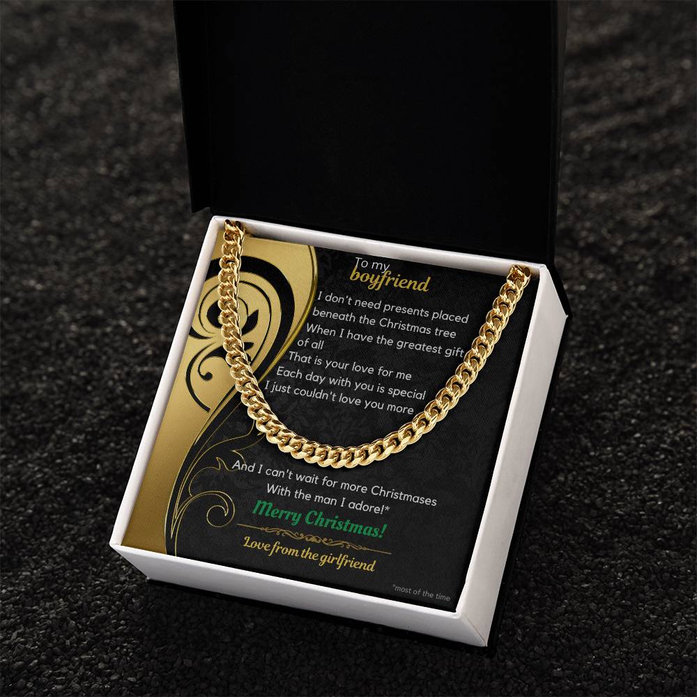 To My Boyfriend Christmas Cuban Link Chain Necklace
