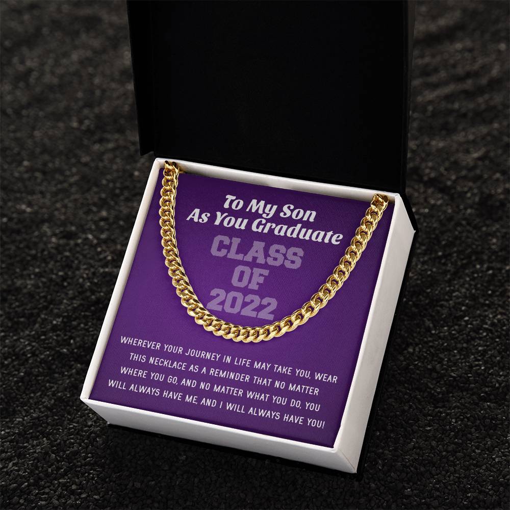 Son Graduation Class Of 2022 High School Graduation College Graduation Gift For Son Mens Gold Cuban Link Chain Necklac
