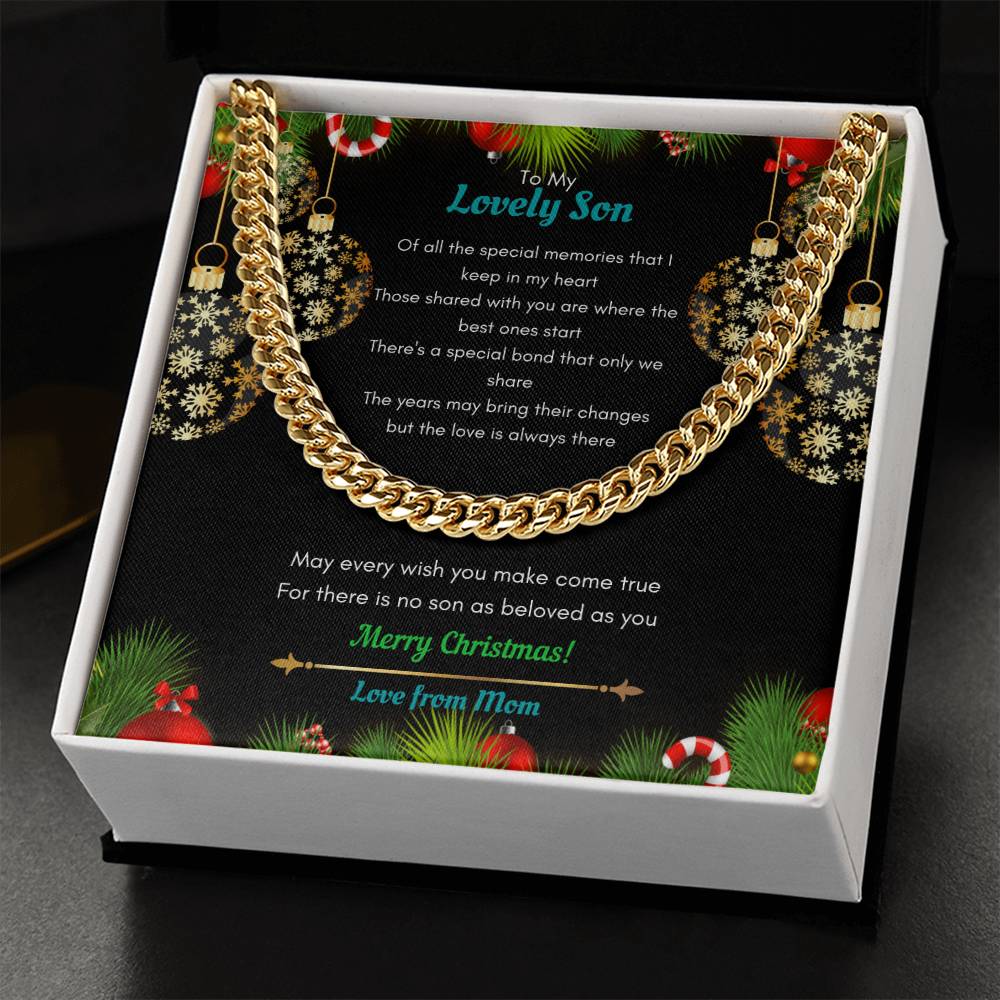 Mom To Son Christmas Cuban Link Chain Necklace