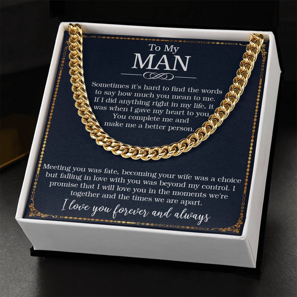 To My Man Cuban Chain Necklace Husband Necklace Gift For Him Cuban Link Chain