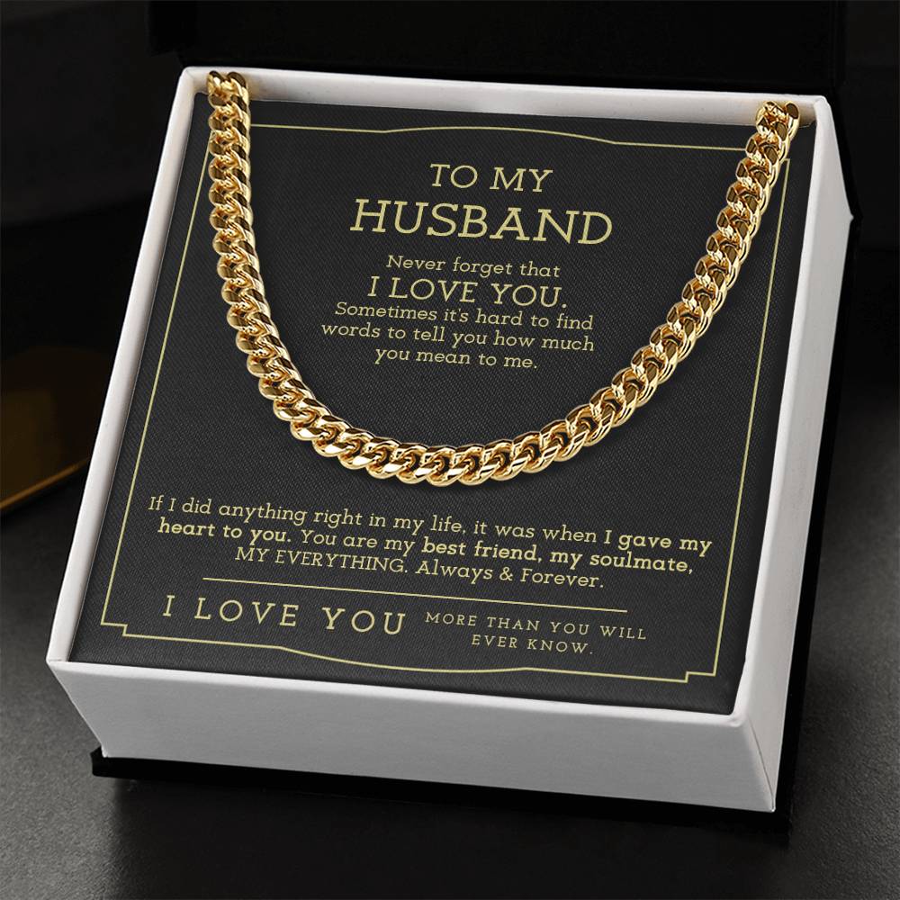 To My Husband Cuban Link Chain Necklace Husband Gift From Wife Anniversary Gift For Husband Husband Birthday Father's