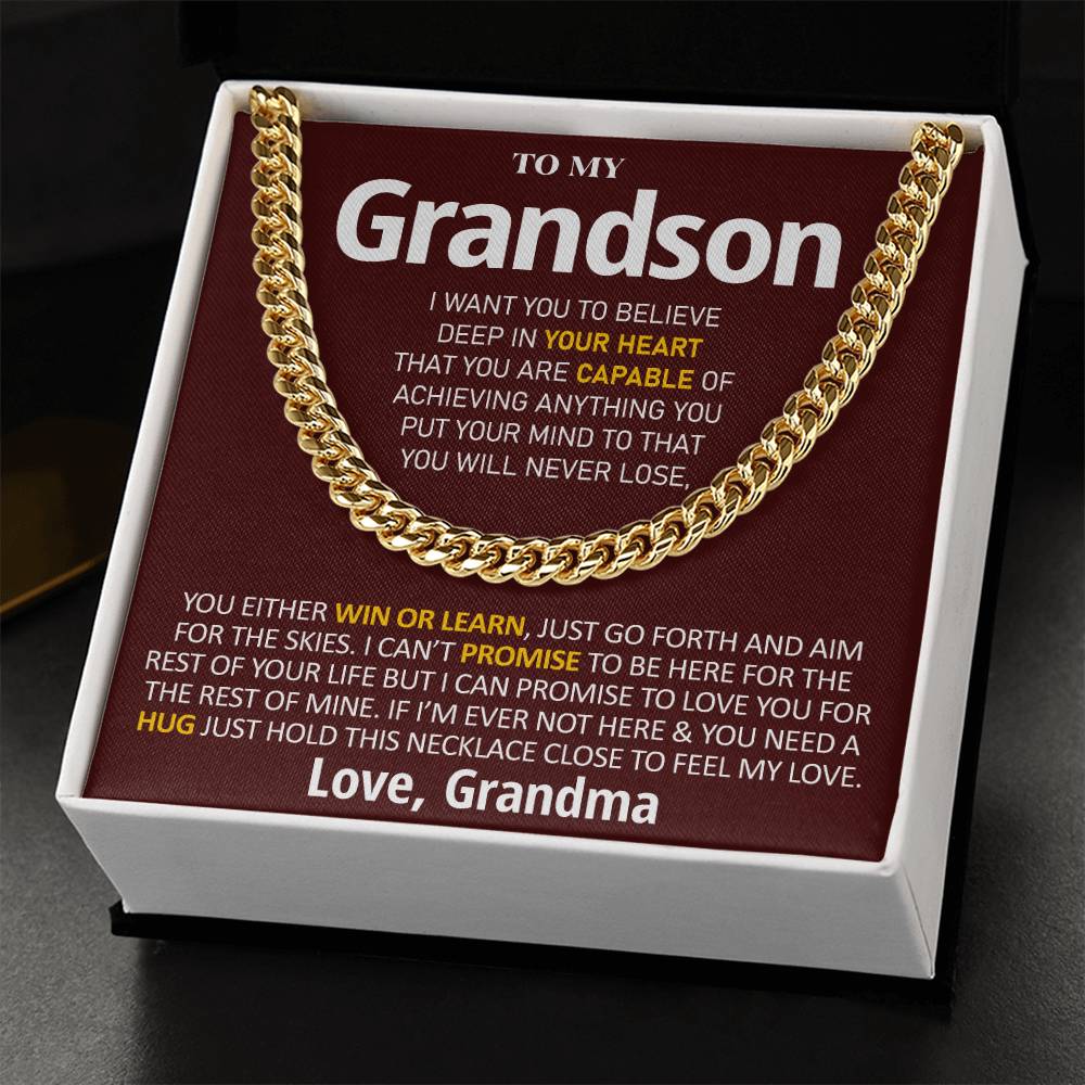 To My Grandson - Feel My Love  Cuban Link Chain Necklace