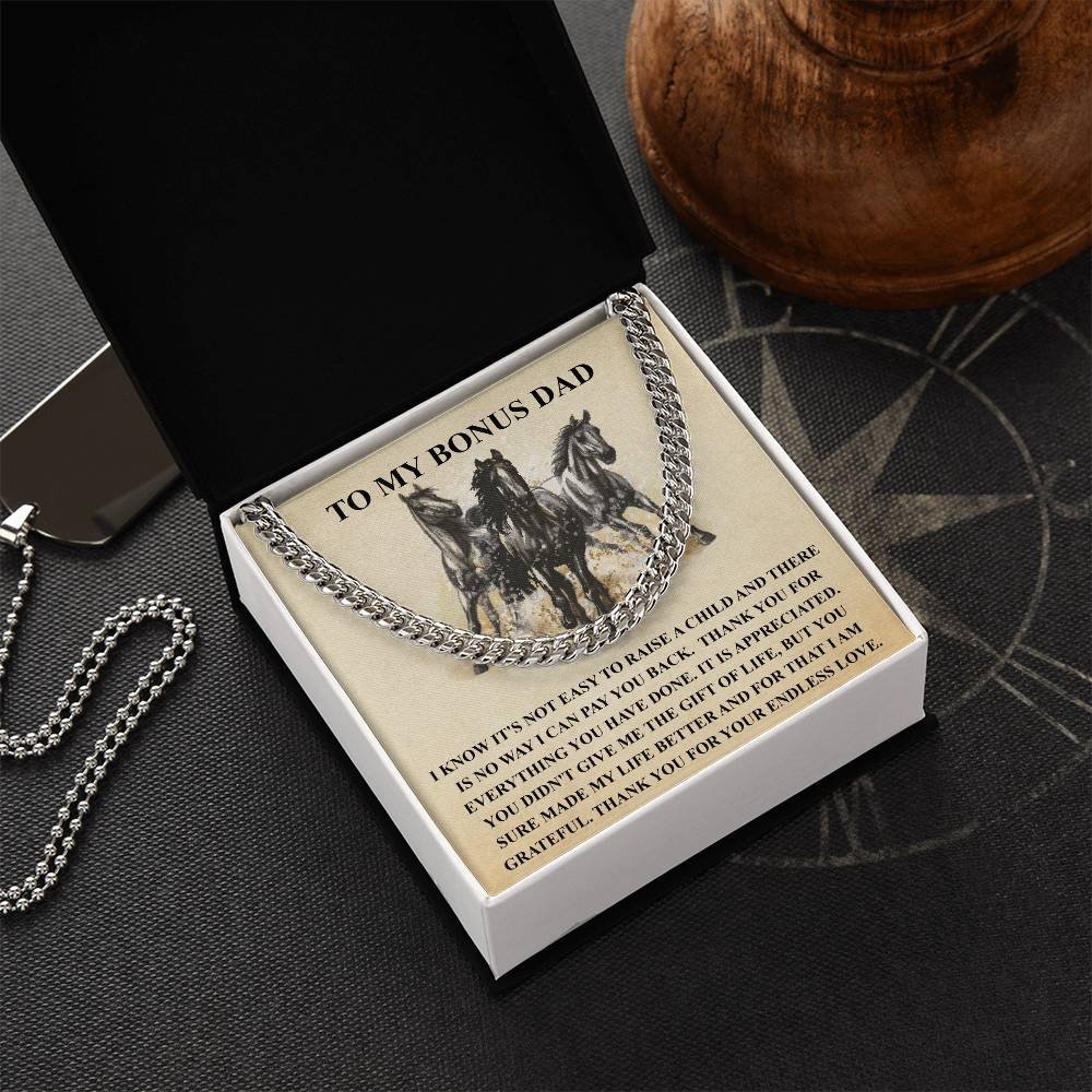 Step Dad Gift From Step Daughter Bonus Dad Gift From Bonus Son Fathers Day Horse Lover Gift For Stepped Up Dad Cuban Link Chain