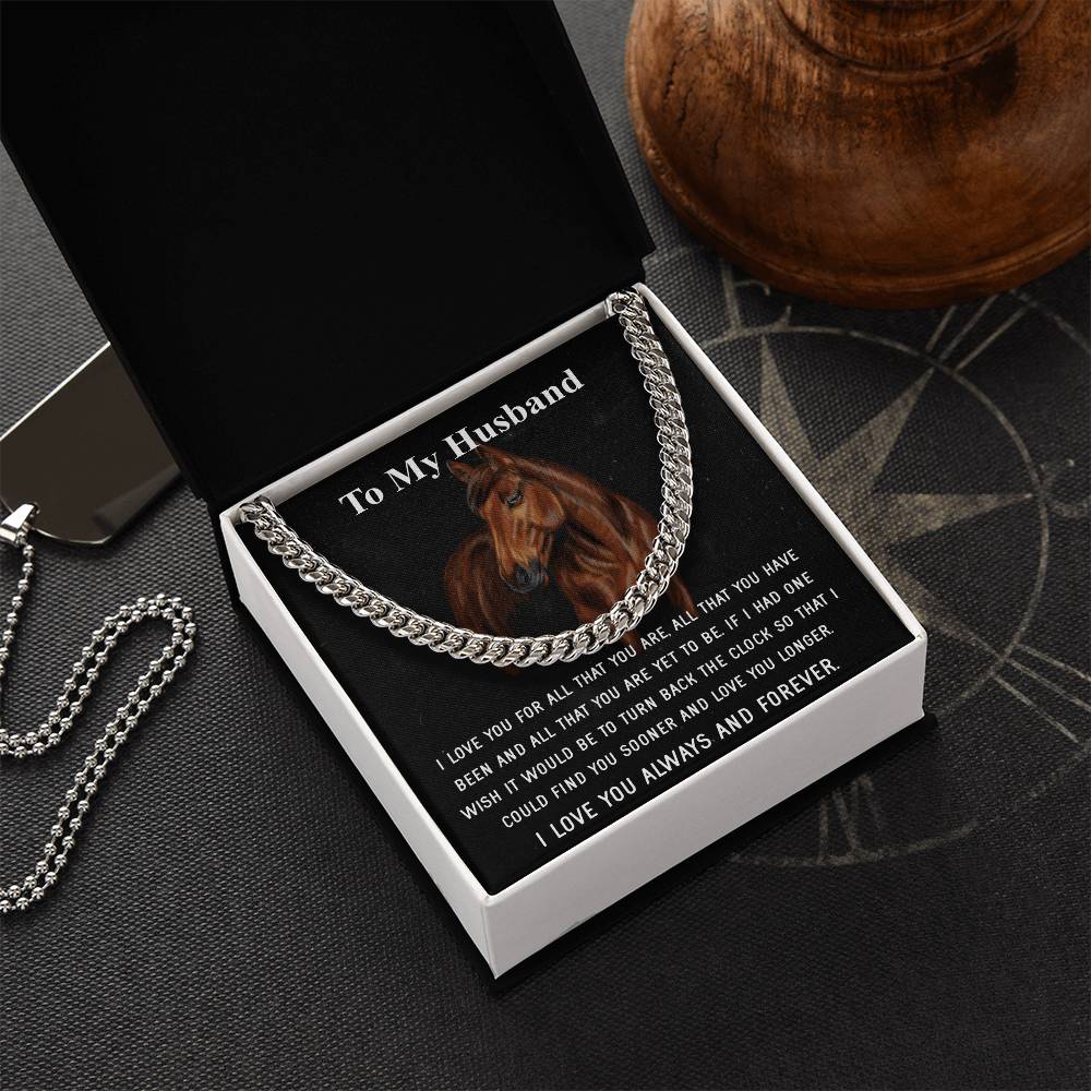 Husband Fathers Day Gift Silver Cuban Link Chain For Men Husband Birthday Gift Anniversary Gift For Horse Lover Cowboy