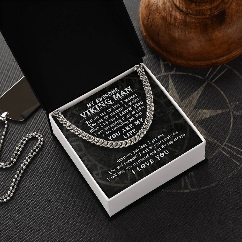 To My Awesome Viking Man Necklace Viking Necklace For Men Gift For Husband Boyfriend Cuban Link Chain