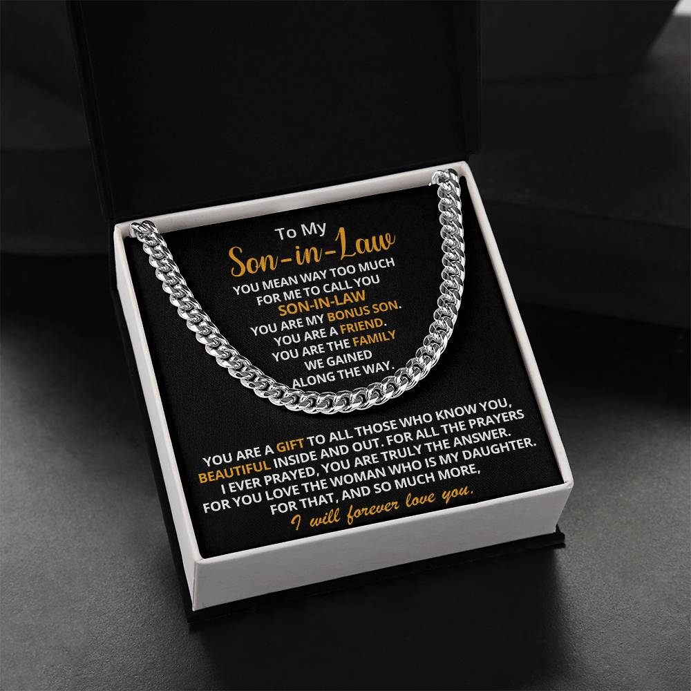 To My Son-In-Law - You Are My Bonus Son  Cuban Link Chain Necklace