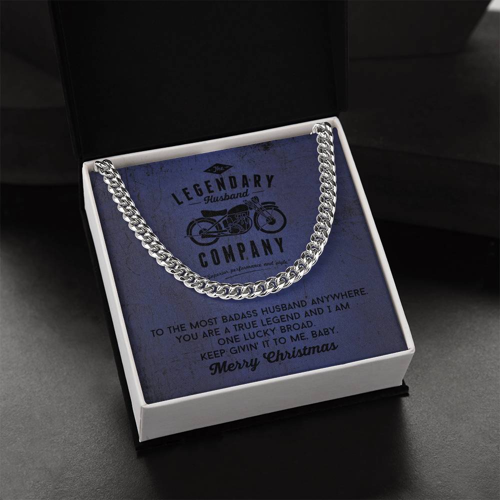 Legendary Husband - Gift From Wife For Biker Husband Cuban Link Chain Necklace In Silver Or Gold Motorcycle Gifts For