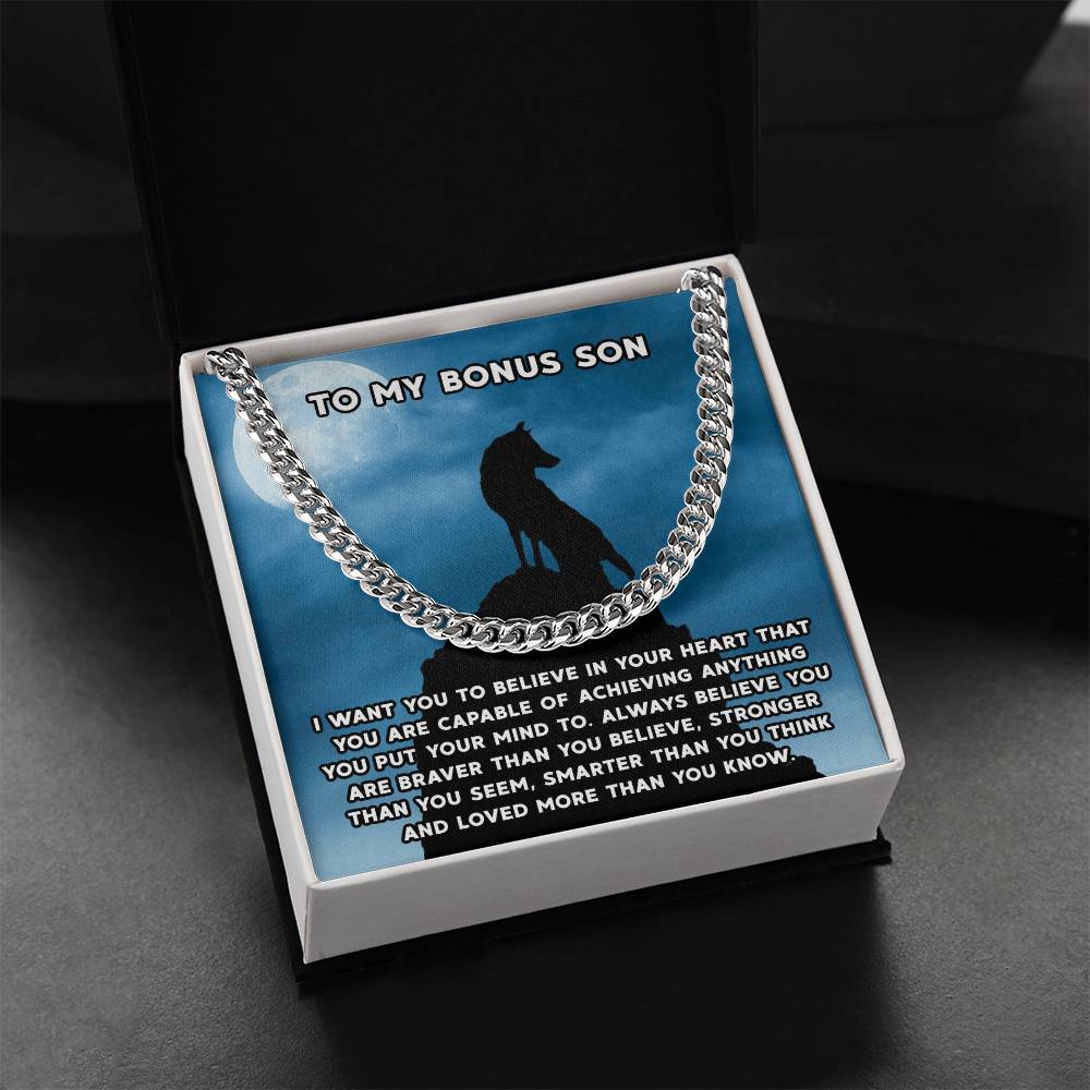 To My Bonus Son Necklace Gift For Step Son Bonus Son Graduation Graduate Gift Fathers Day Father Son Gift Gift From St Cuban Link Chain