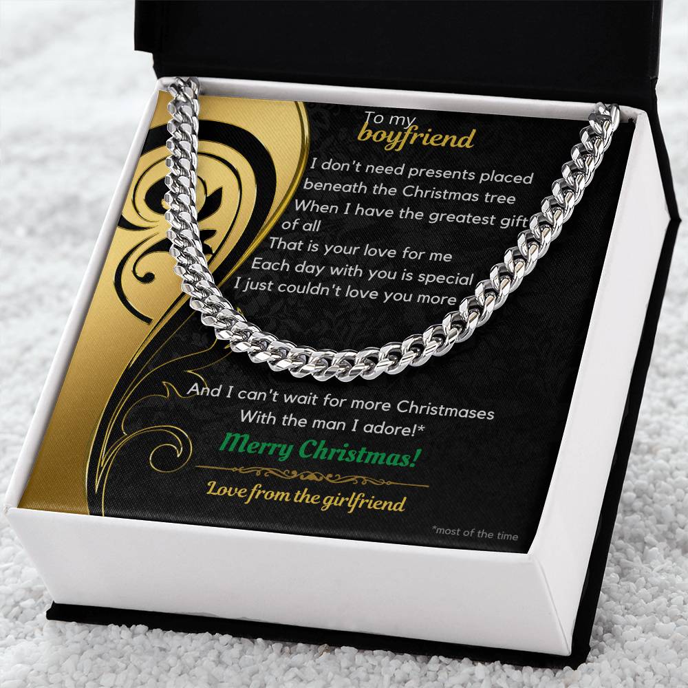 To My Boyfriend Christmas Cuban Link Chain Necklace
