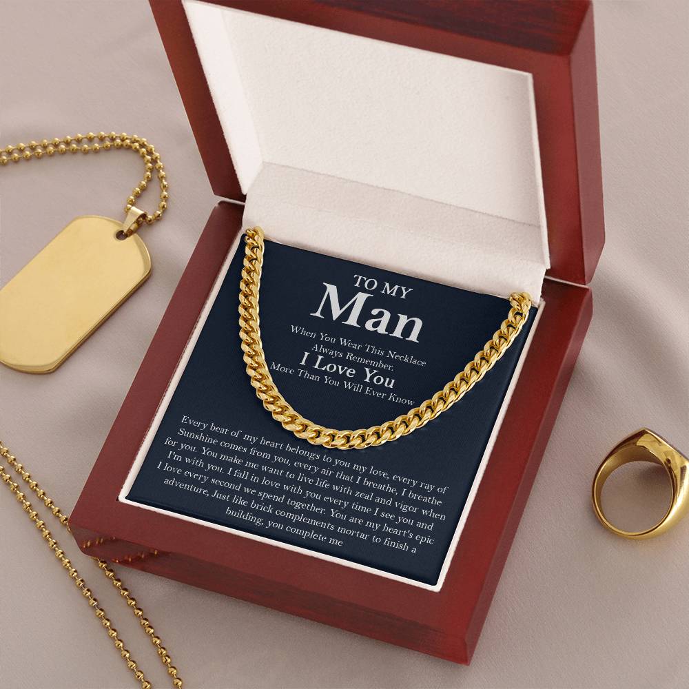 To My Man Cuban Chain Necklace Romantic Birthday Gifts For Husbandboyfriend Gift For Him Christmas Gift Cuban Link Chain