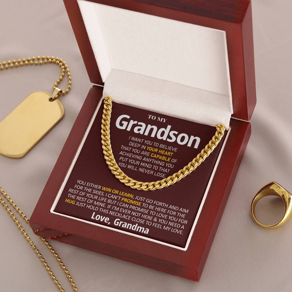 To My Grandson - Feel My Love  Cuban Link Chain Necklace