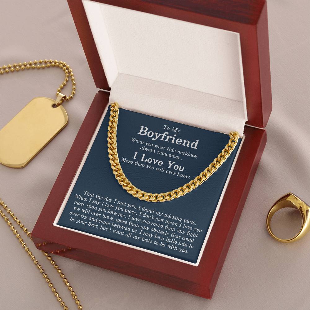 To My Boyfriend Cuban Chain Necklace Sentimental Gift For Boyfriend From Girlfriend Men Chain Necklace For Him Valenti Cuban Link Chain