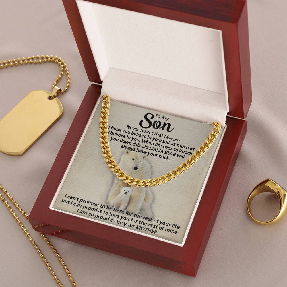 To My Son - Mama Bear  Cuban Link Chain Necklace