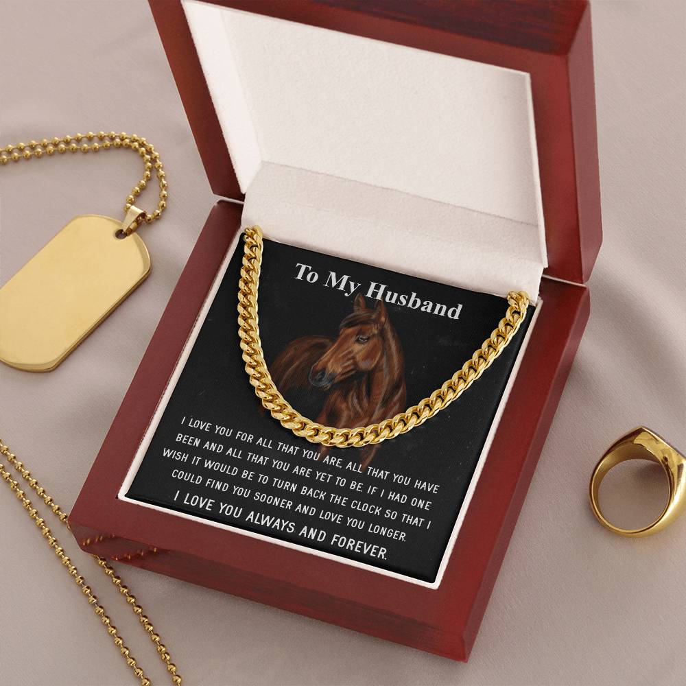 Husband Fathers Day Gift Silver Cuban Link Chain For Men Husband Birthday Gift Anniversary Gift For Horse Lover Cowboy