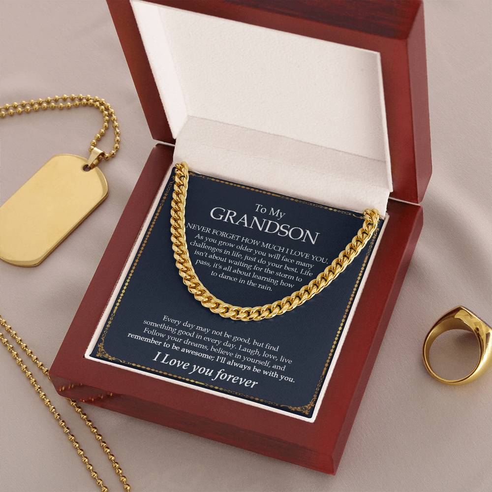 To My Grandson Chain Necklace Gift For Grandson Birthday Grandson Graduation Grown Up Grandson Cuban Link Chain