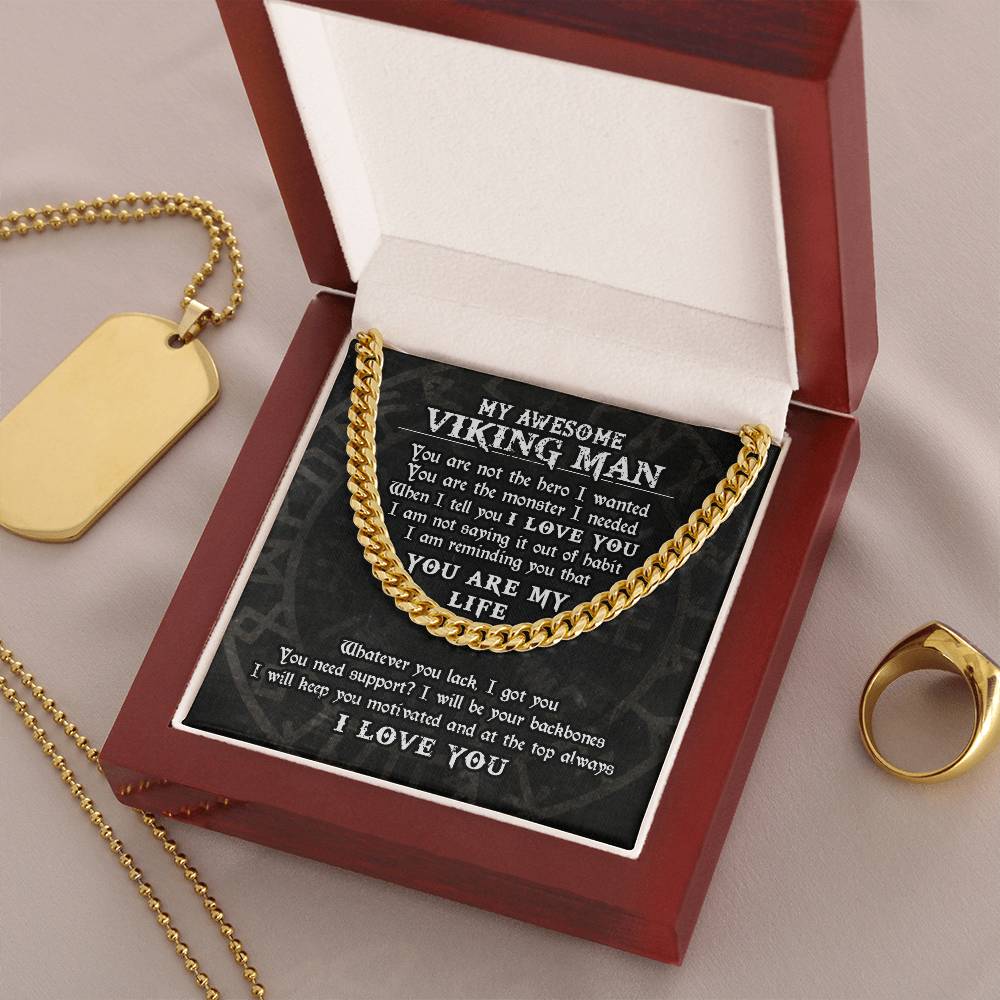 To My Awesome Viking Man Necklace Viking Necklace For Men Gift For Husband Boyfriend Cuban Link Chain