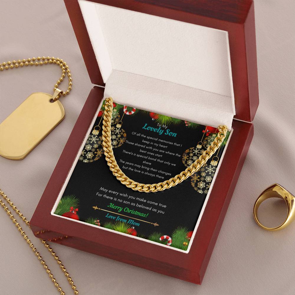 Mom To Son Christmas Cuban Link Chain Necklace