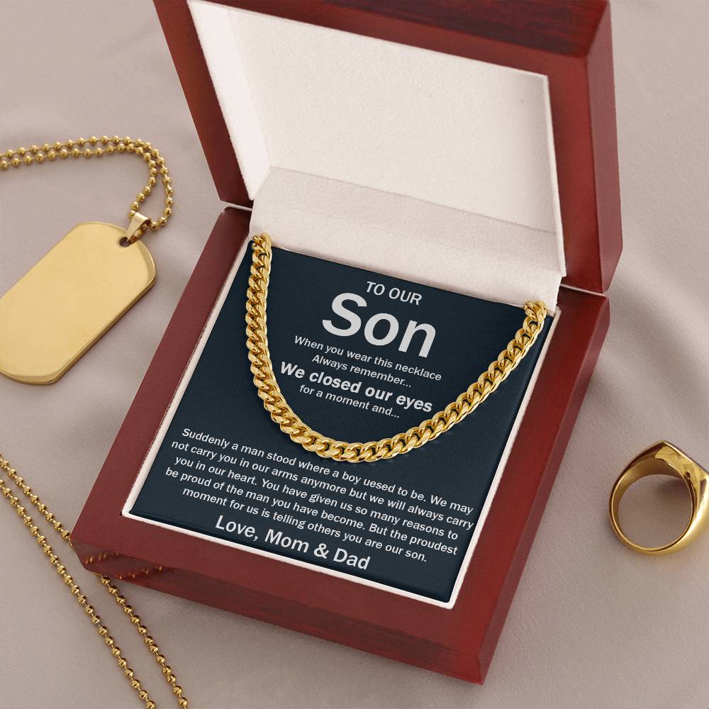 To Our Son Chain Necklace Gifts For Son Birthday Unique Gifts For Son From Mom Dad Sentimental Son Gifts Cuban Link Chain
