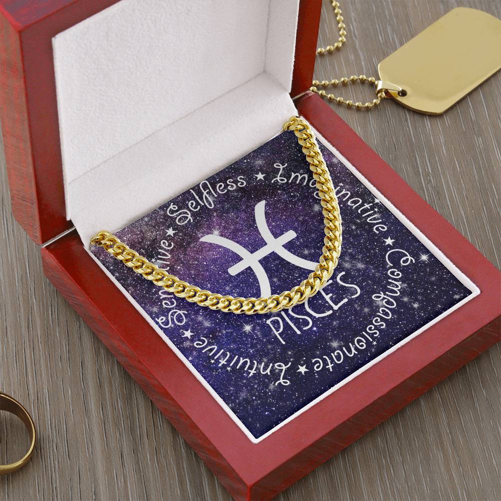Cuban Link Chain Necklace - Pisces Theme