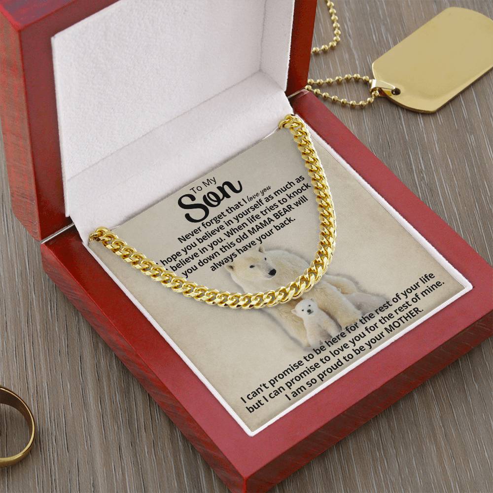 To My Son - Mama Bear  Cuban Link Chain Necklace