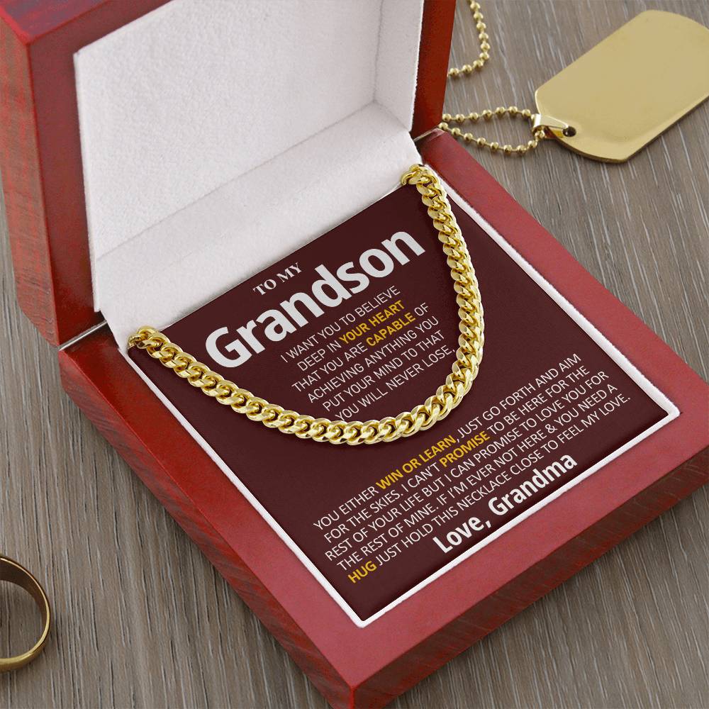 To My Grandson - Feel My Love  Cuban Link Chain Necklace
