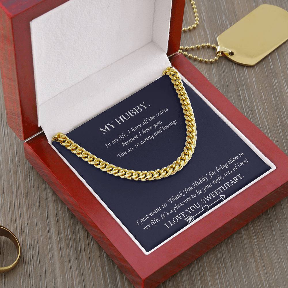Valentine's Gift Cuban Necklace Husband -  Just Want To ‘Thank You Hubby’ For Being There In My Life Cuban Link Chain