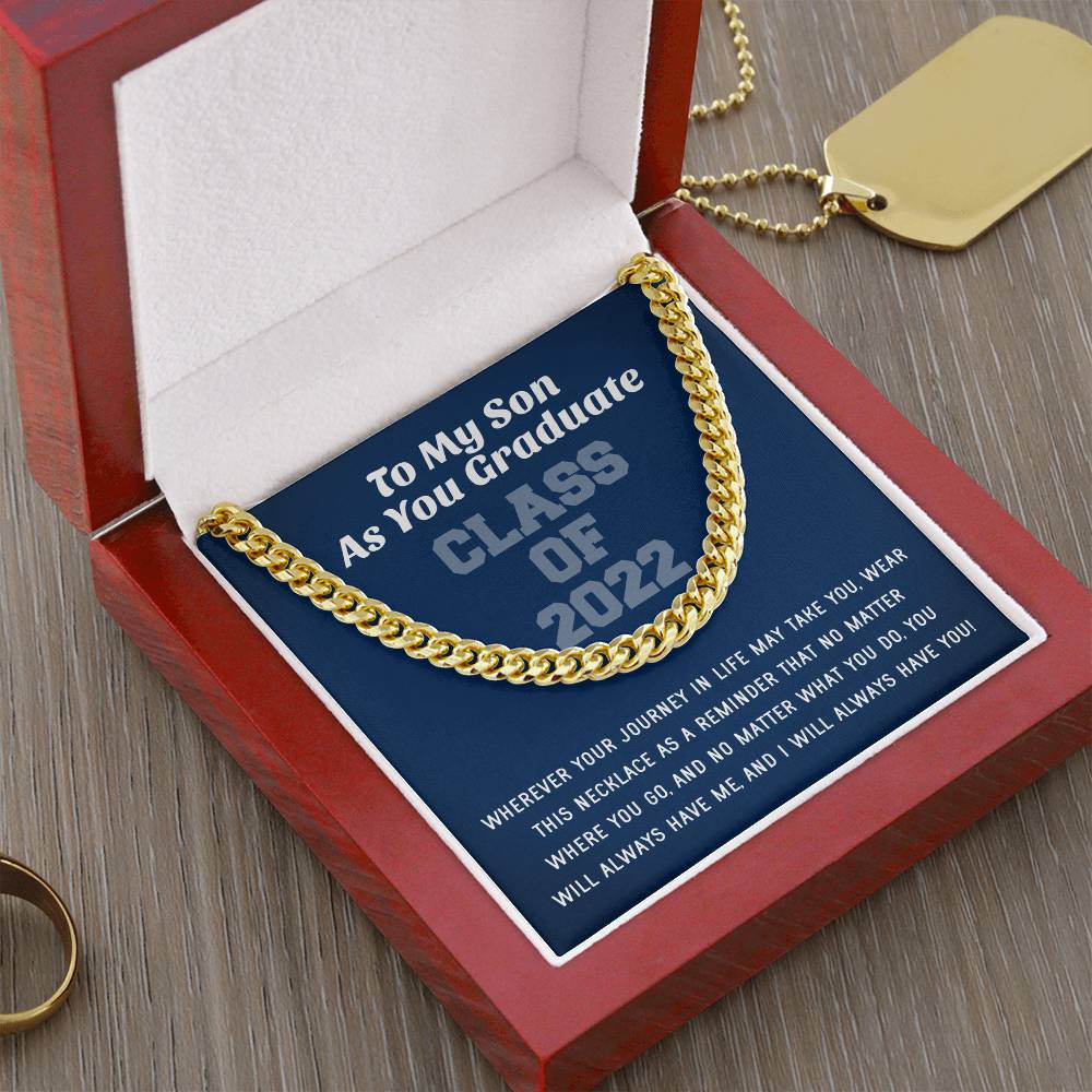 Son Graduation Class Of 2022 High School Graduation College Graduation Gift For Son Mens Gold Cuban Link Chain Necklac