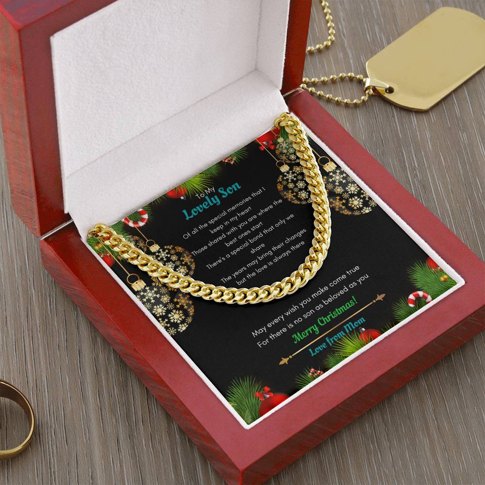 Mom To Son Christmas Cuban Link Chain Necklace