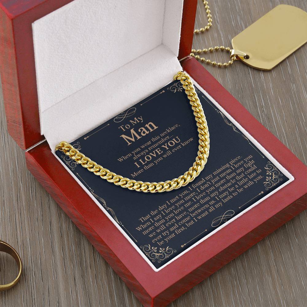 To My Man Necklace Boyfriend Cuban Chain Necklace Boyfriend Birthday Boyfriend Anniversary Romantic Gift For Boyfriend Cuban Link Chain