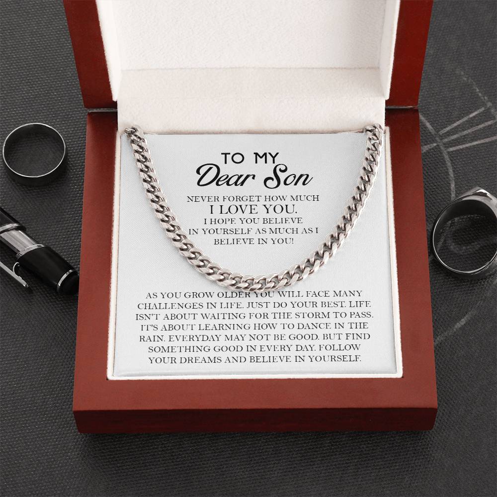 To My Dear Son - Never Forget How Much I Love You Chain Necklace For Him For Birthday Graduation Anniversary Cuban Link Chain