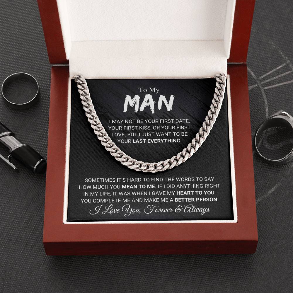 To My Man Chain Necklace Romantic Gifts For Him Boyfriend Husband Gift Cuban Link Chain