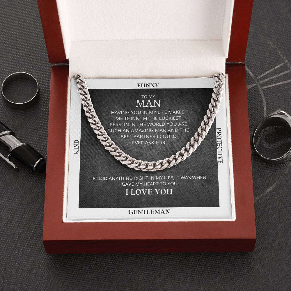 I Gave My Heart To You Cuban Link Chain Necklace Gray Edition