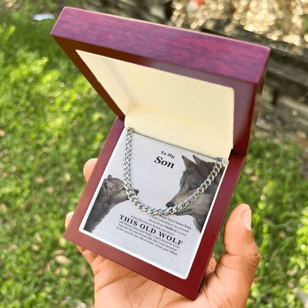 I Believe In You This Old Wolf Mom Gift For Son Cuban Link Chain Necklace