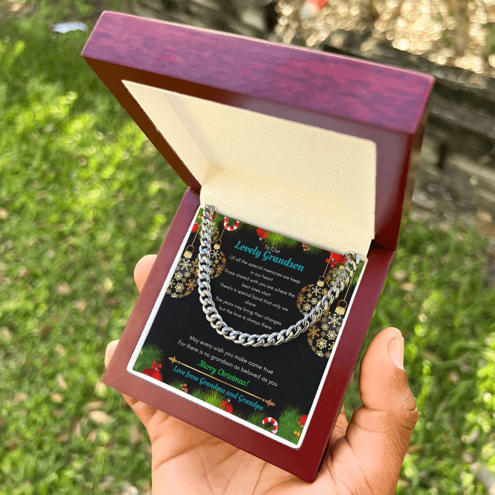 Grandparents To Grandson Christmas Cuban Chain Link Necklace Cuban Link Chain