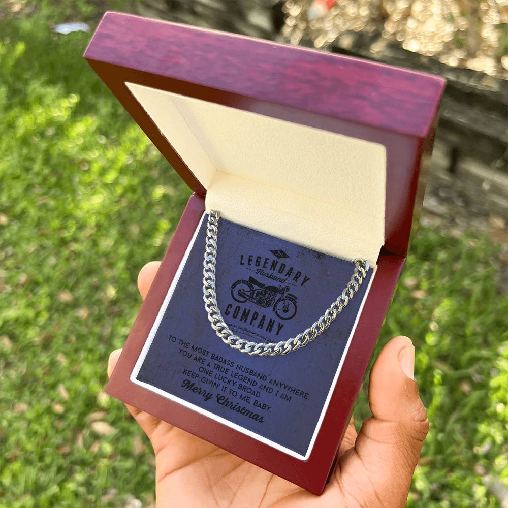 Legendary Husband - Gift From Wife For Biker Husband Cuban Link Chain Necklace In Silver Or Gold Motorcycle Gifts For
