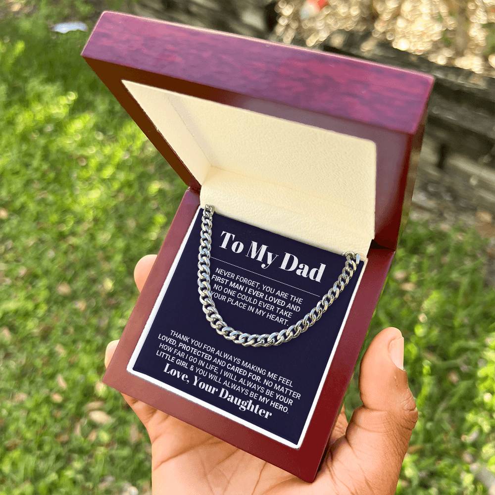My Dad My World Father's Day Necklace Cuban Link Chain