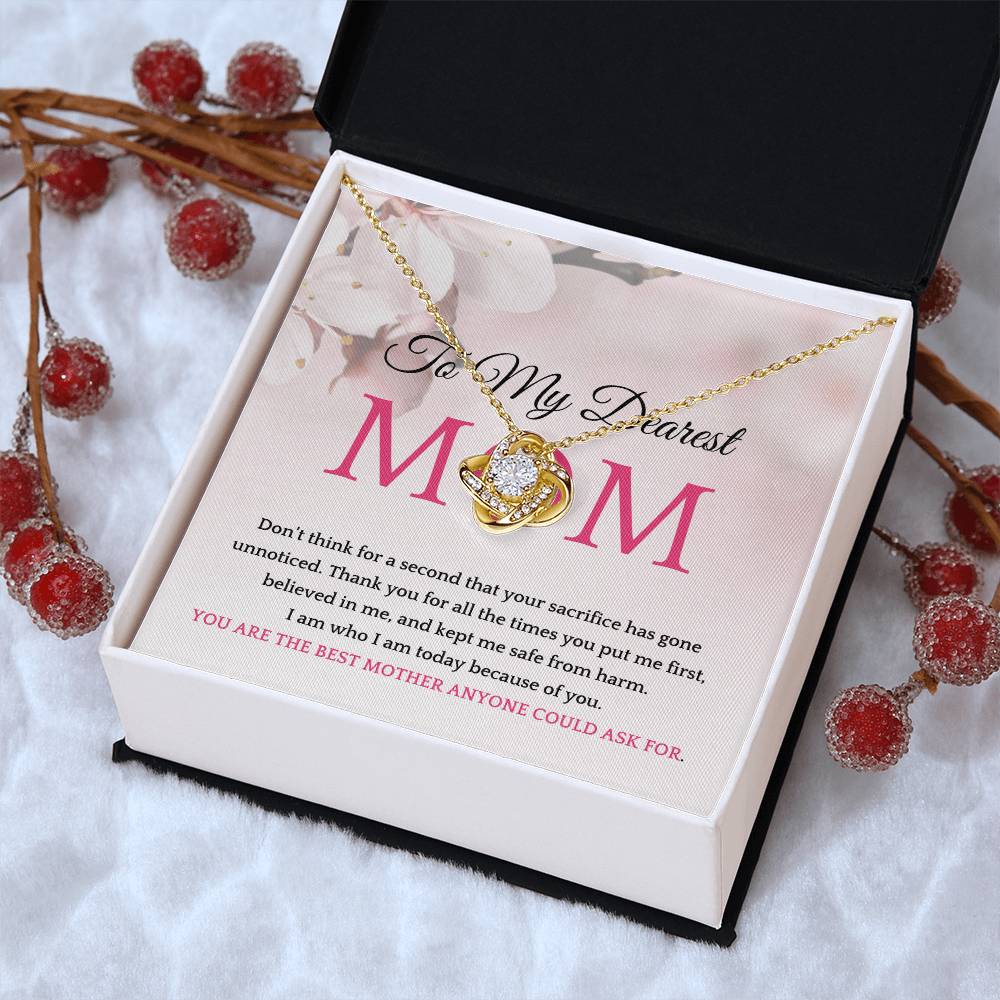 Thank You To My Dearest Mom Elegant Center Cz Love Knot Pendant Necklace Love Knot Necklace