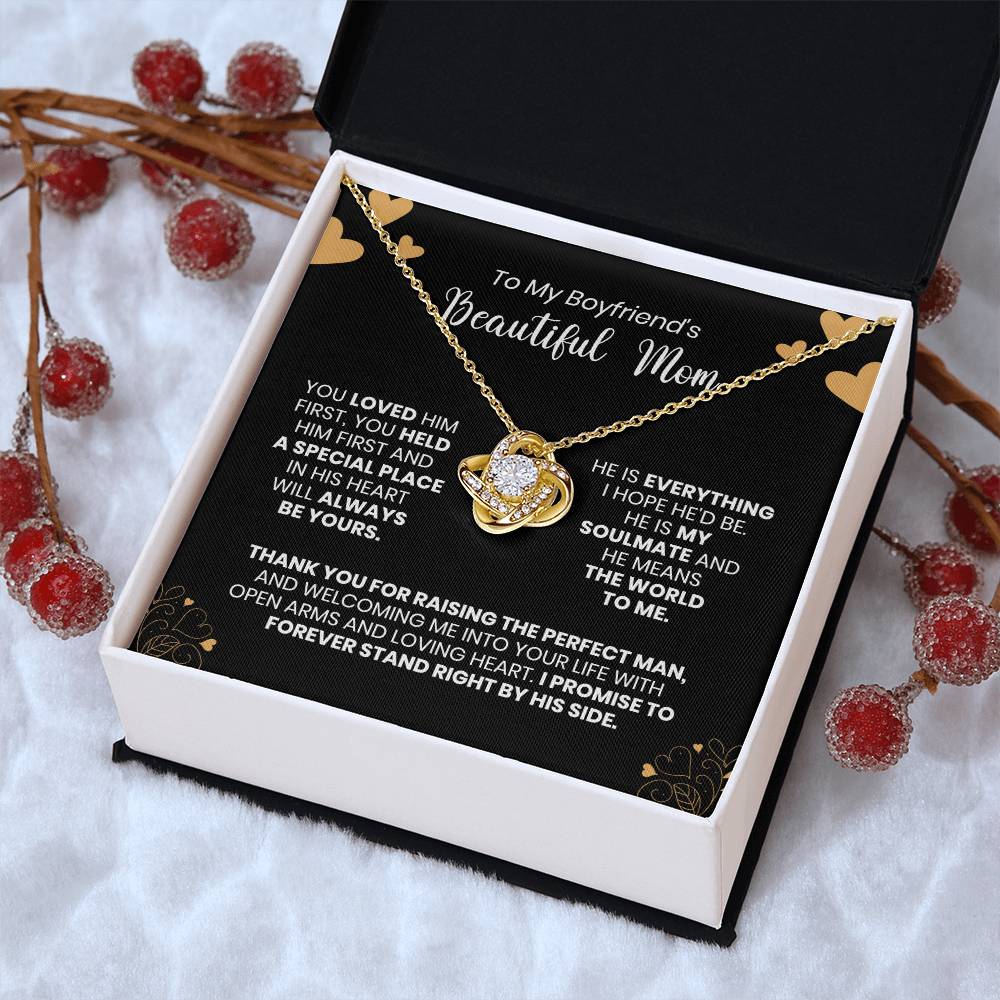 To My Boyfriend's Mom - Thank You For Raising The Perfect Man - Love Knot Necklace Love Knot Necklace