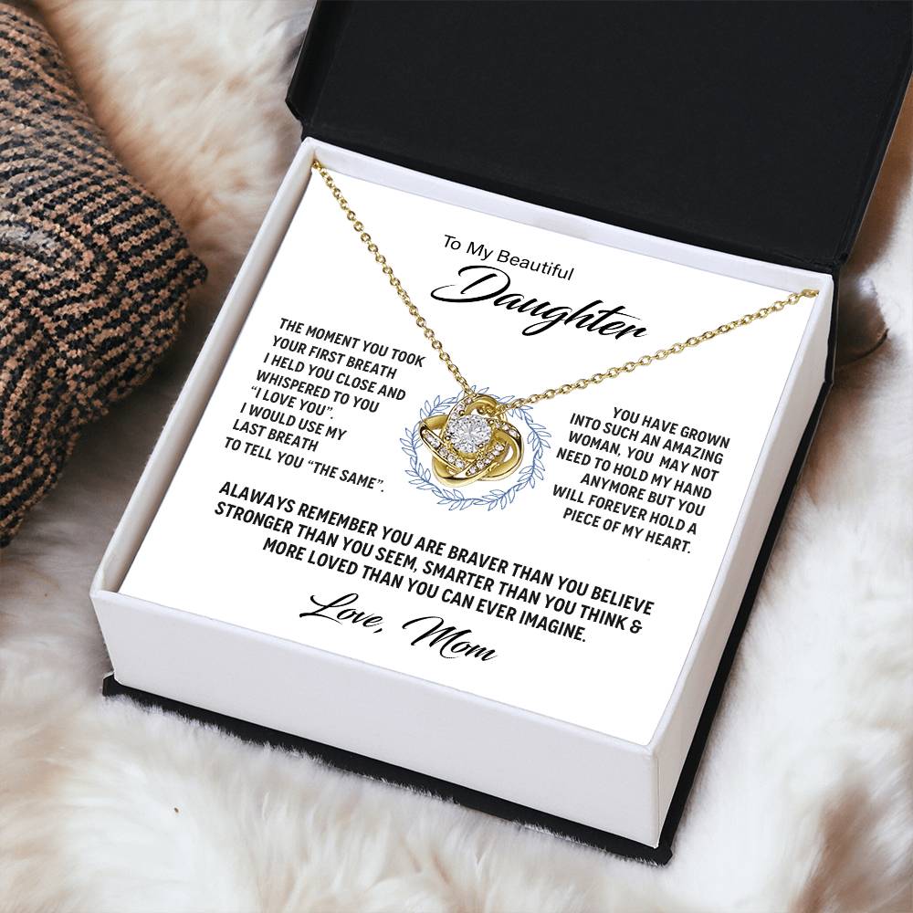 14K White Gold To My Beautiful Daughter - Love Knot Necklace Love Knot Necklace