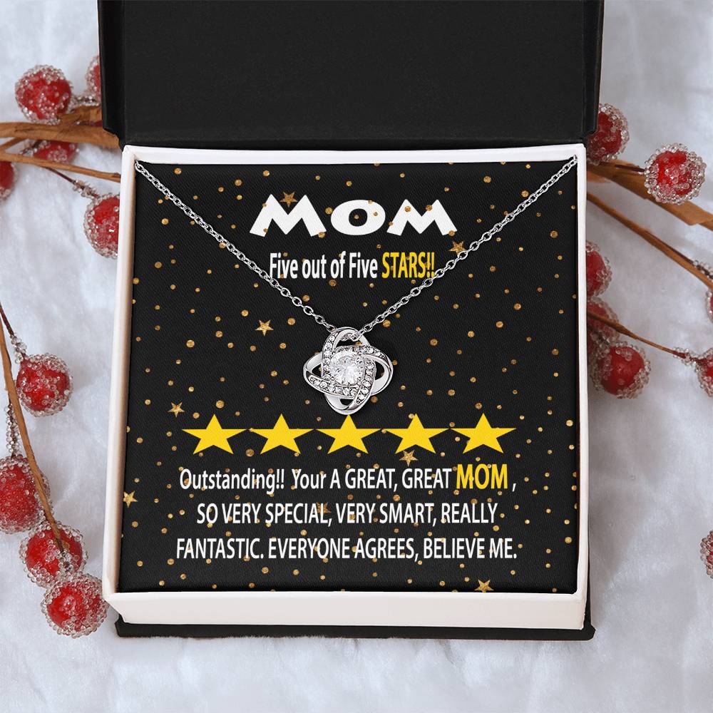 Humorous Gift For Mom Five Star Review For Mom Message Card Gift Necklace For Mom Funny Gift Necklace For Mom Birthday Mother's Day Gift Necklace Love Knot Necklace