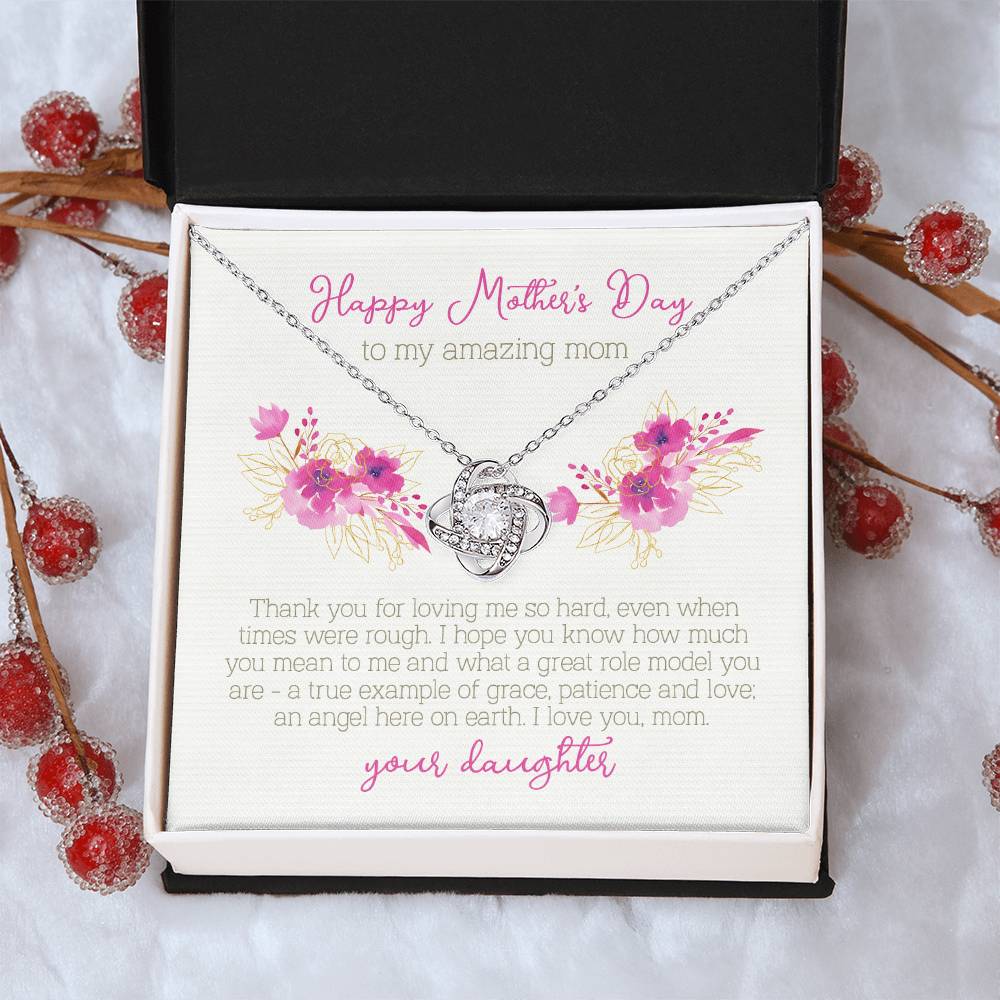 Mother's Day Gift From Daughter Love Knot Necklace Mother's Day Jewelry Cubic Zirconia Necklace Love Knot Necklace