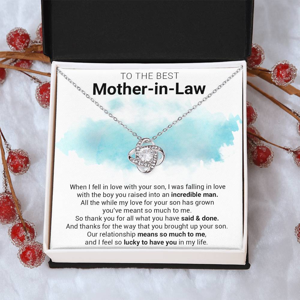Gift For Mother-In-Law - Lucky To Have You - Love Knot Love Knot Necklace