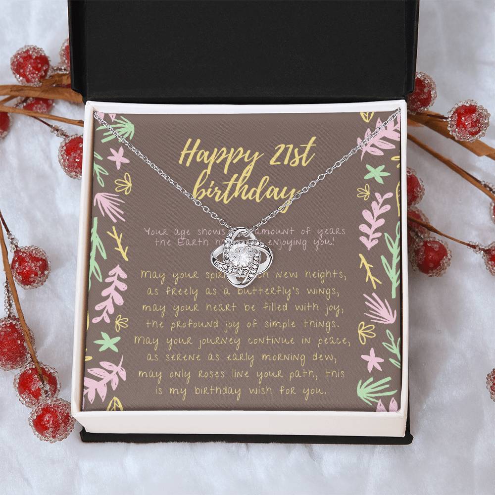 Happy 21St Birthday Necklace 21St Birthday Gift For Her 21St Birthday Gift For Women 21St Birthday Gift Necklace Happy 21St Birthday Friend 21St Birthday Gift 21 Love Knot Necklace