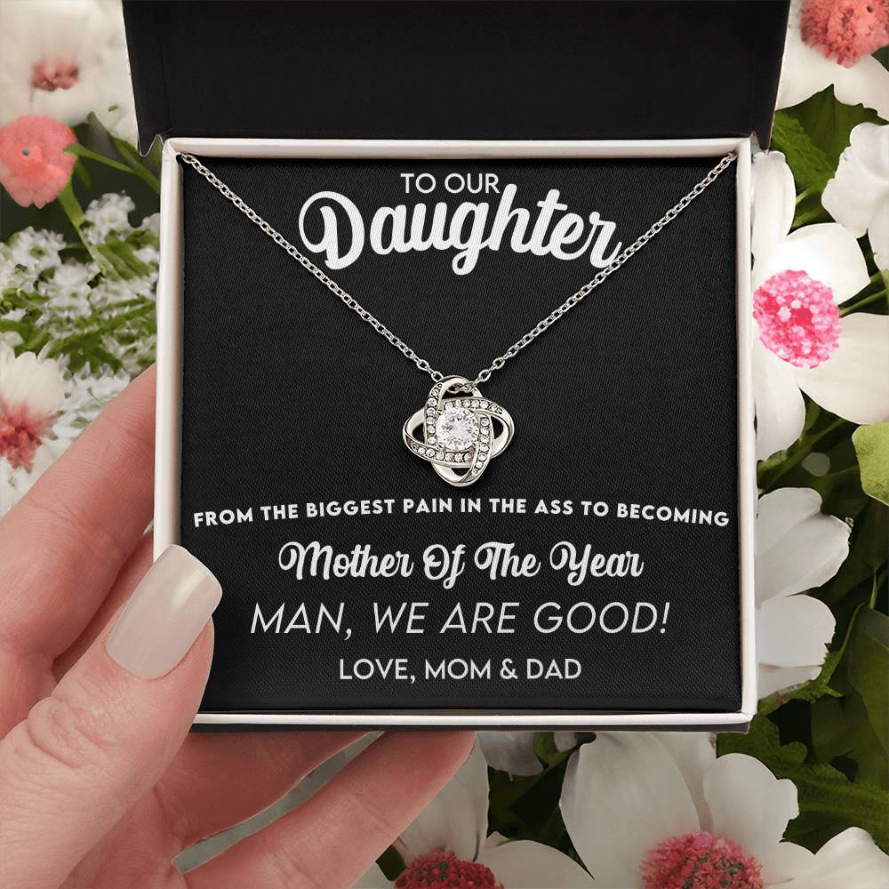 Humor And Elegant Gift For Your Wonderful Daughter On Mother's Day Love Knot Necklace