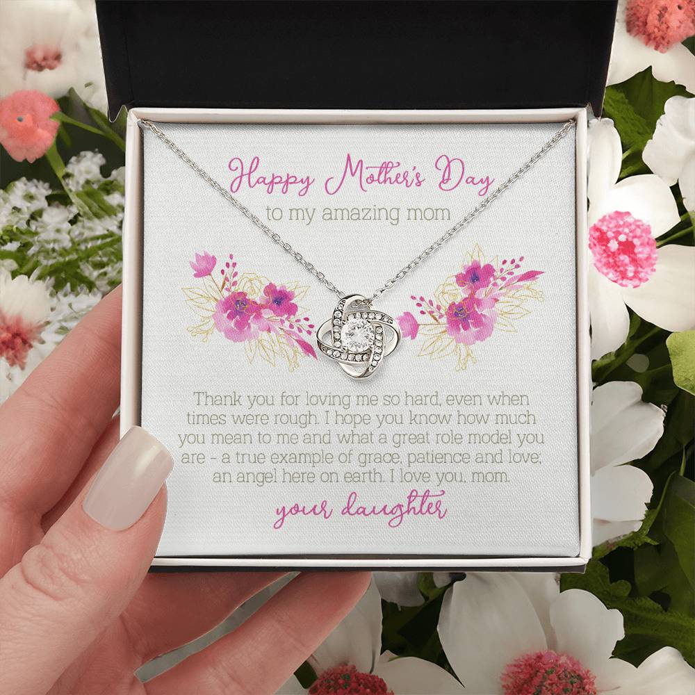 Mother's Day Gift From Daughter Love Knot Necklace Mother's Day Jewelry Cubic Zirconia Necklace Love Knot Necklace