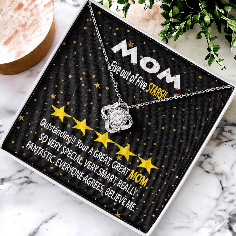 Humorous Gift For Mom Five Star Review For Mom Message Card Gift Necklace For Mom Funny Gift Necklace For Mom Birthday Mother's Day Gift Necklace Love Knot Necklace