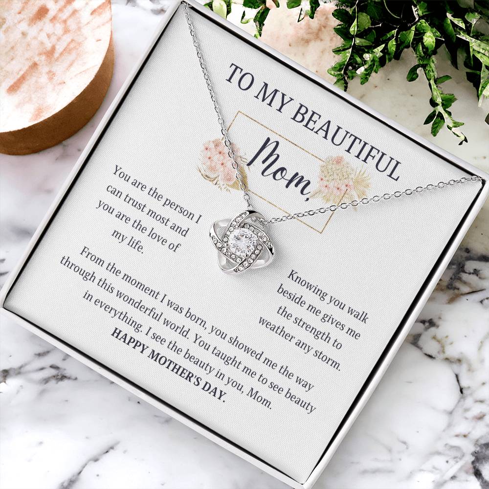 Love Not Necklace Sterling Silver Mother's Day Gift - I See The Beauty In You Mom Love Knot Necklace